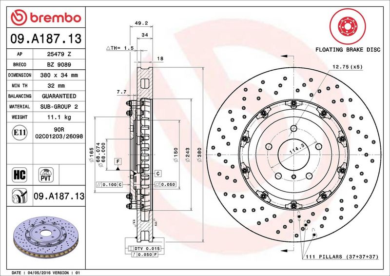 Brembo 09.A187.13 Brake Disc - 2