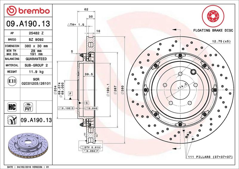 Brembo 09.A190.13 Brake Disc - 2