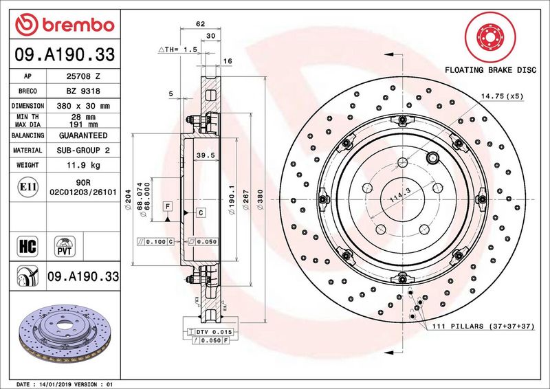 Brembo 09.A190.33 Brake Disc - 2