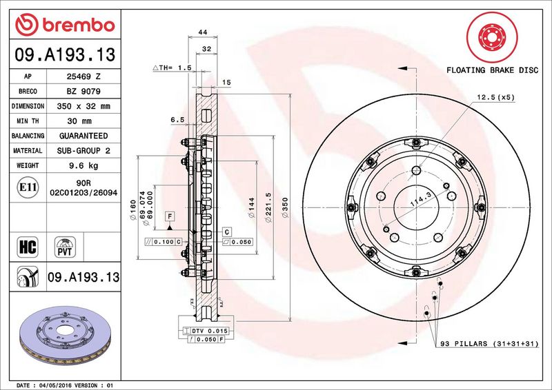 Brembo 09.A193.13 Brake Disc - 2