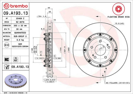 Brembo 09.A193.13 Brake Disc - 2