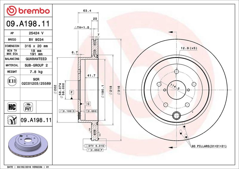 Brembo 09.A198.11 Brake Disc - 2