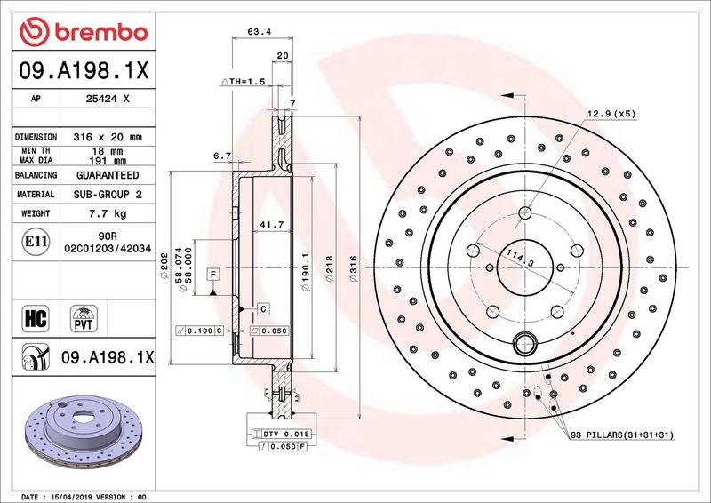 Brembo 09.A198.1X Brake Disc - 2