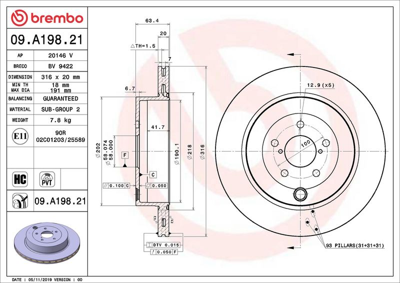 Brembo 09.A198.21 Brake Disc - 2