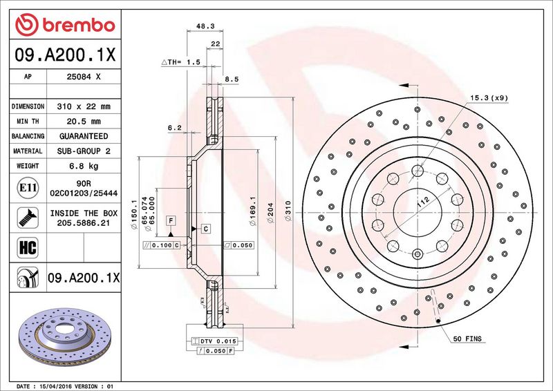 Brembo 09.A200.1X Brake Disc - 2