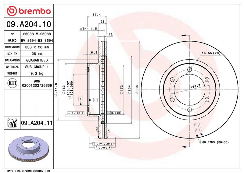 Brembo 09.A204.11 Brake Disc - 2