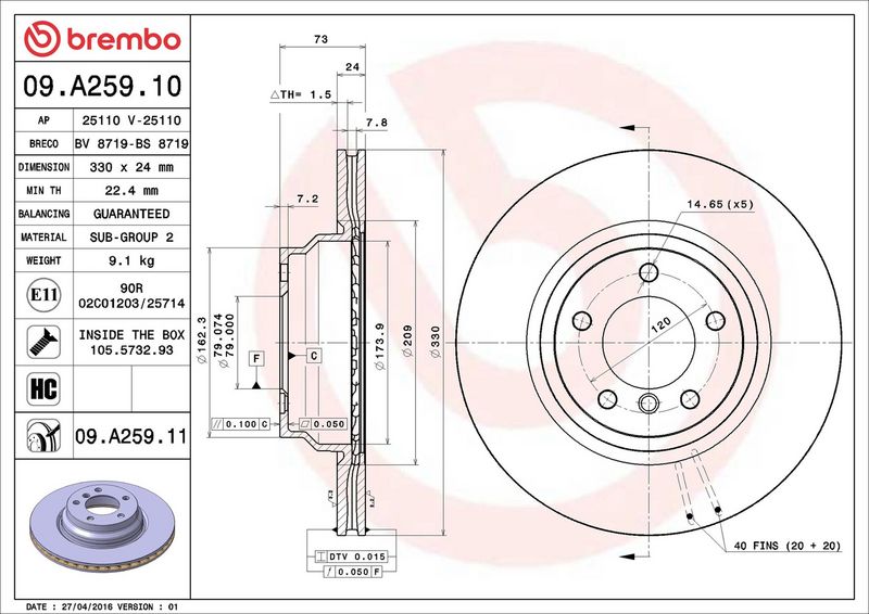 Brembo 09.A259.11 Brake Disc - 2