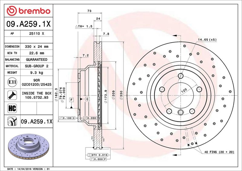 Brembo 09.A259.1X Brake Disc - 2