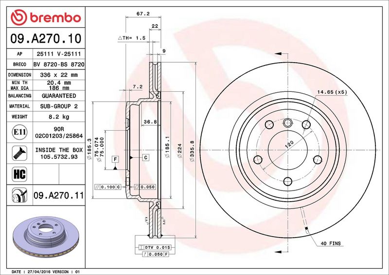 Brembo 09.A270.11 Brake Disc - 2