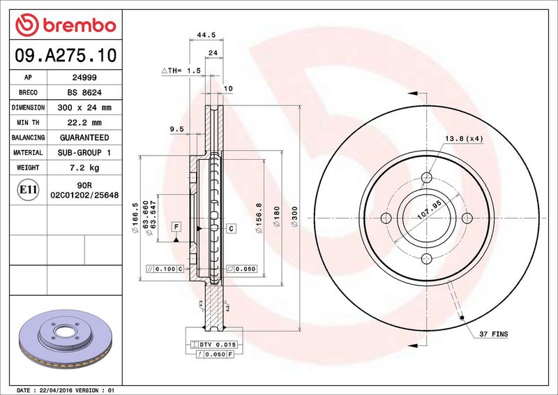 Brembo 09.A275.10 Brake Disc - 2
