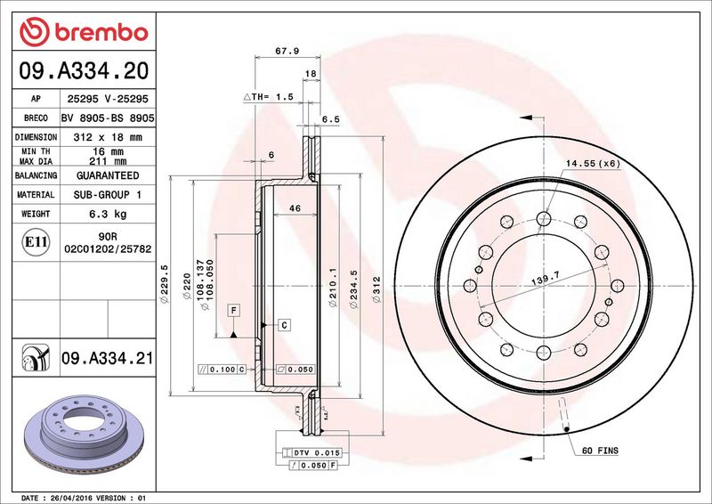 Brembo 09.A334.21 Brake Disc - 2