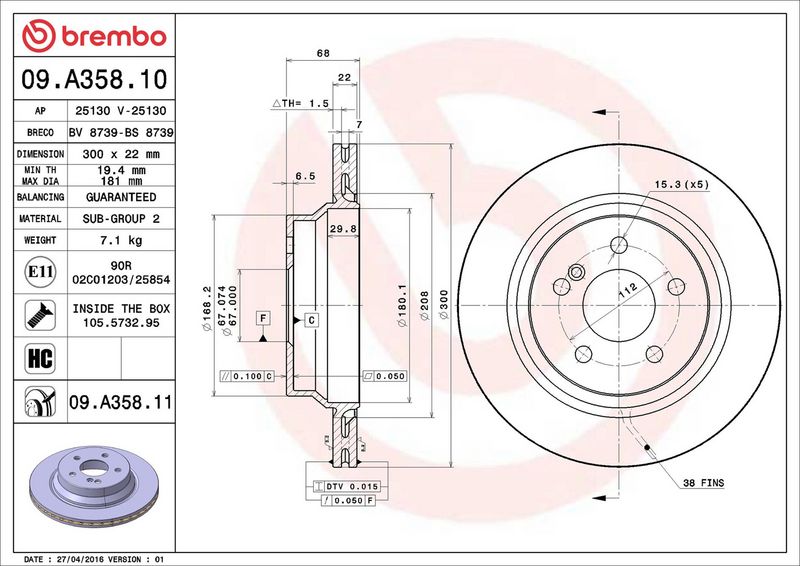 Brembo 09.A358.11 Brake Disc - 2
