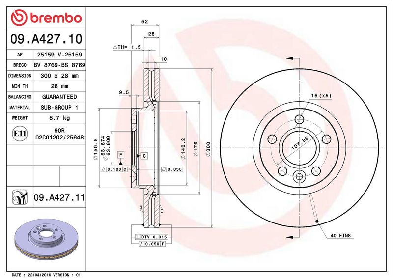 Brembo 09.A427.11 Brake Disc - 2