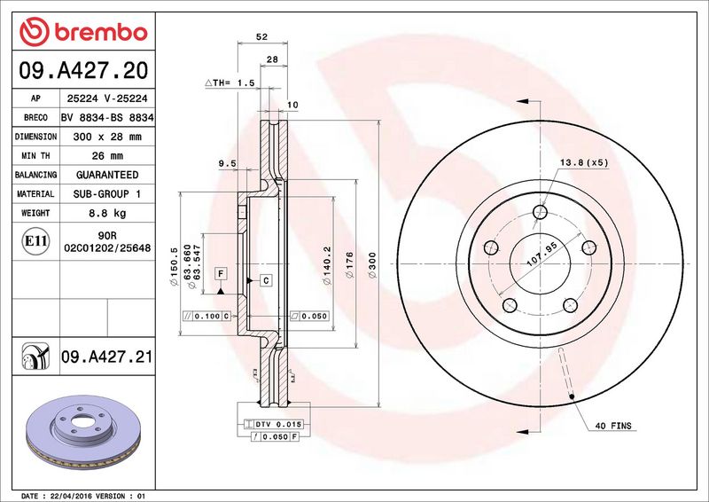 Brembo 09.A427.21 Brake Disc - 2