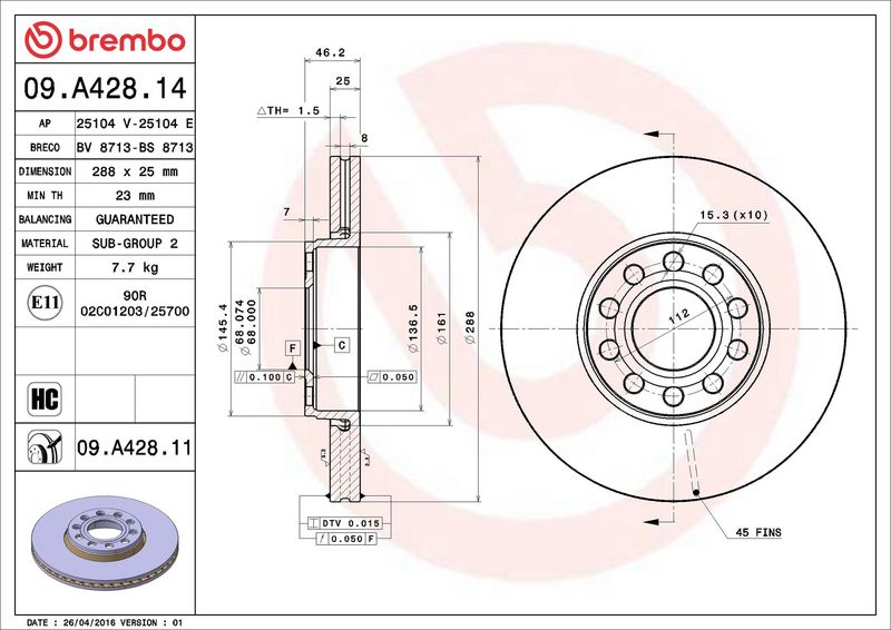 Brembo 09.A428.11 Brake Disc - 2