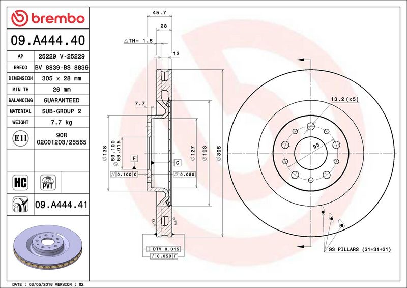 Brembo 09.A444.41 Brake Disc - 2