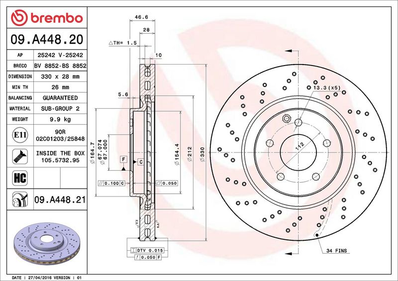 Brembo 09.A448.21 Brake Disc - 2