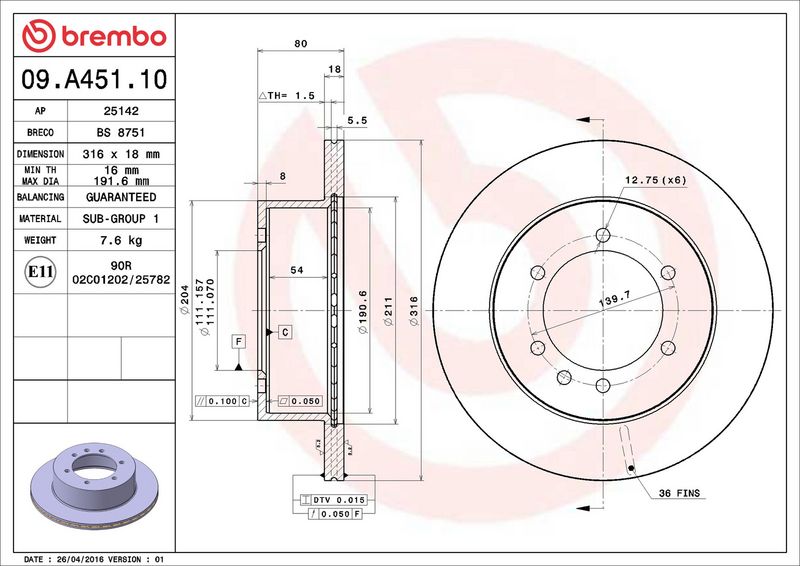 Brembo 09.A451.10 Brake Disc - 2