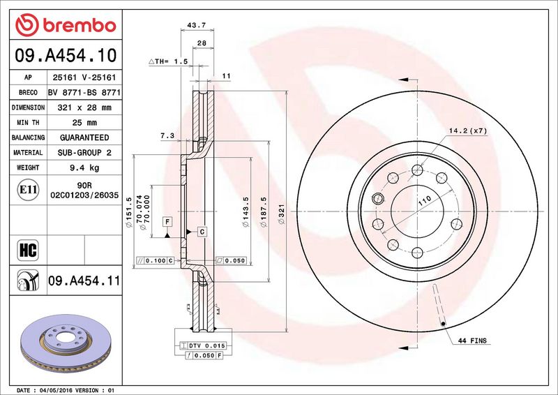 Brembo 09.A454.11 Brake Disc - 2