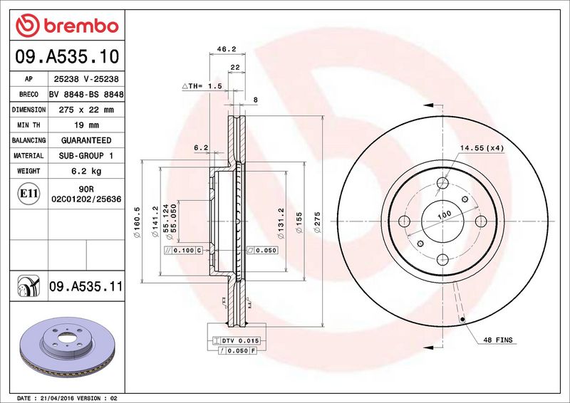 Brembo 09.A535.11 Brake Disc - 2