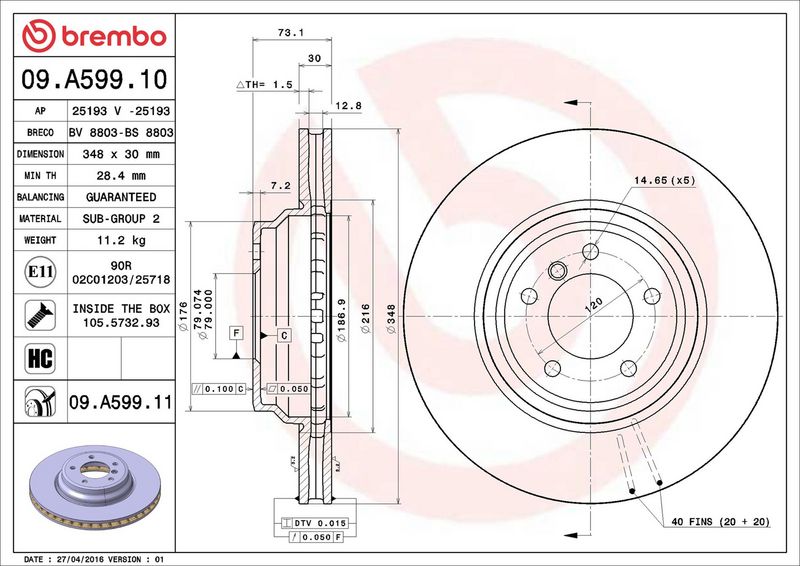 Brembo 09.A599.11 Brake Disc - 2
