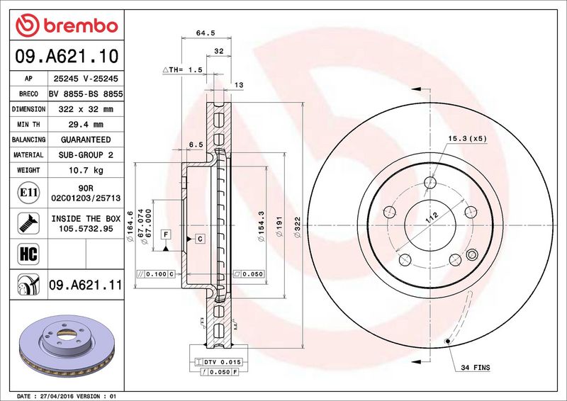 Brembo 09.A621.11 Brake Disc - 2