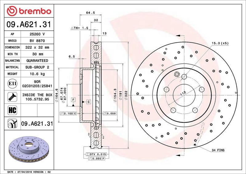 Brembo 09.A621.31 Brake Disc - 2