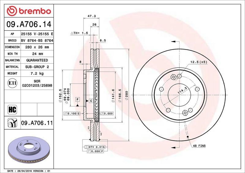 Brembo 09.A706.11 Brake Disc - 2