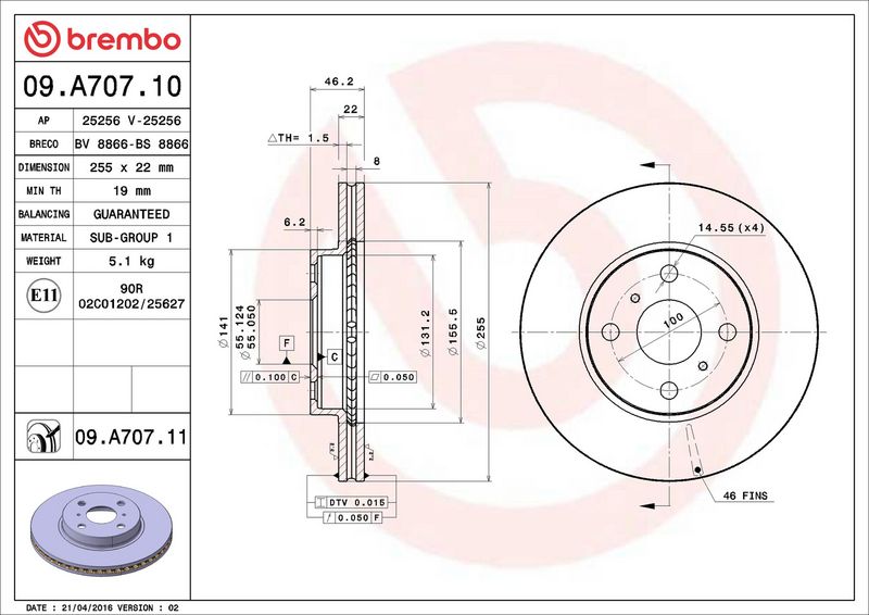 Brembo 09.A707.11 Brake Disc - 2