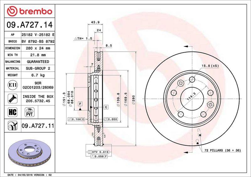Brembo 09.A727.11 Brake Disc - 2
