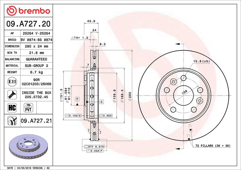Brembo 09.A727.21 Brake Disc - 2