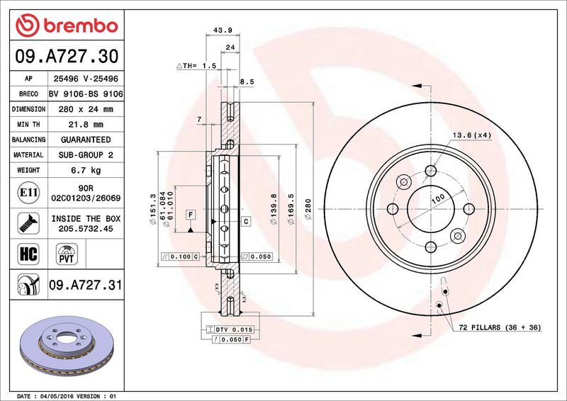 Brembo 09.A727.31 Brake Disc - 2