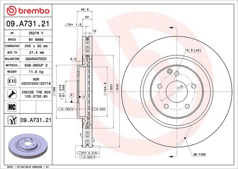 Brembo 09.A731.21 Brake Disc - 2