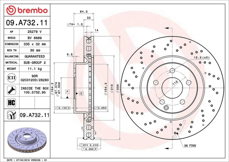 Brembo 09.A732.11 Brake Disc - 2