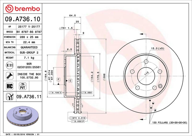 Brembo 09.A736.11 Brake Disc - 2