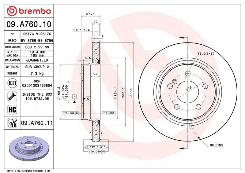 Brembo 09.A760.11 Brake Disc - 2