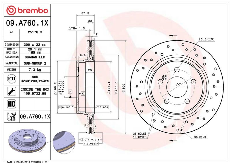 Brembo 09.A760.1X Brake Disc - 2