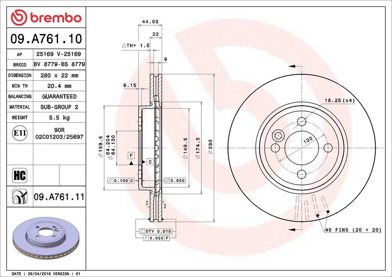 Brembo 09.A761.11 Brake Disc - 2