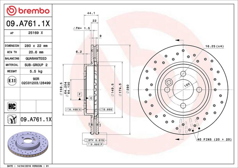 Brembo 09.A761.1X Brake Disc - 2