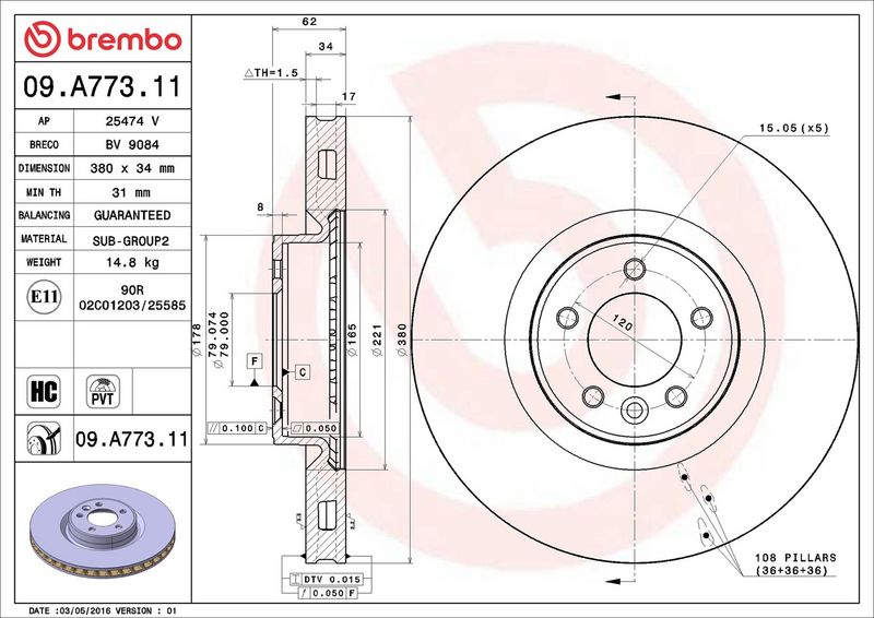 Brembo 09.A773.11 Brake Disc - 2