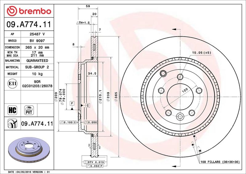 Brembo 09.A774.11 Brake Disc - 2