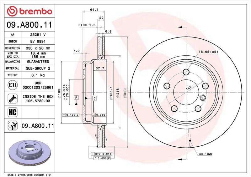 Brembo 09.A800.11 Brake Disc - 2
