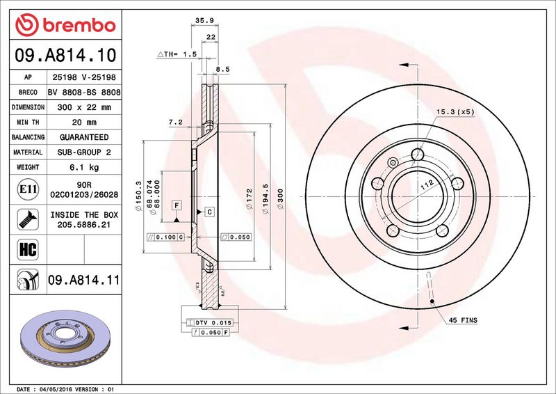 Brembo 09.A814.11 Brake Disc - 2