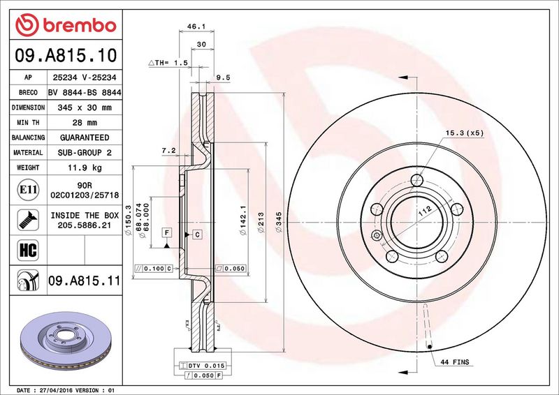 Brembo 09.A815.11 Brake Disc - 2