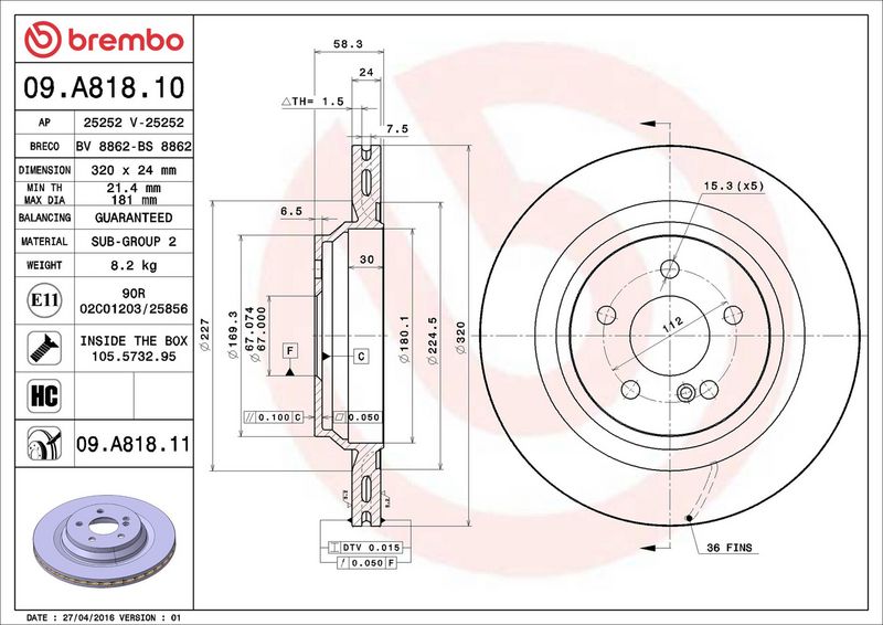 Brembo 09.A818.11 Brake Disc - 2