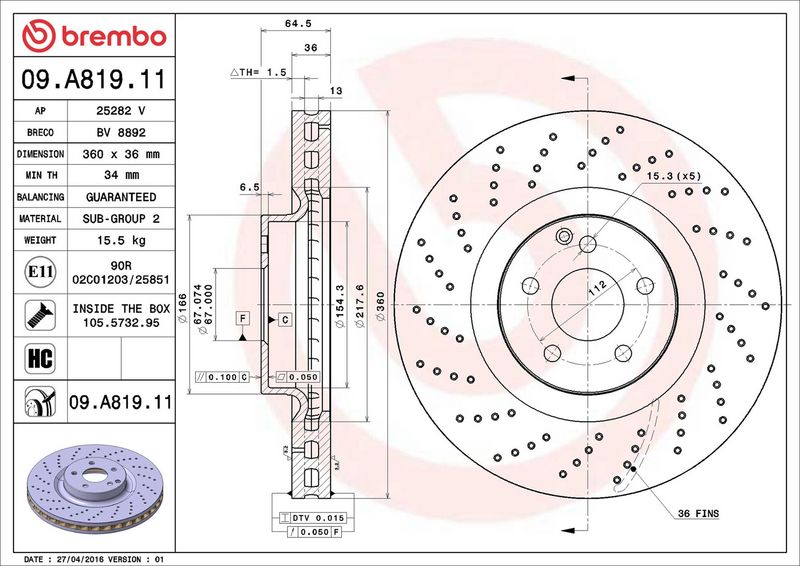 Brembo 09.A819.11 Brake Disc - 2