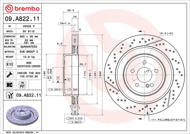 Brembo 09.A822.11 Brake Disc - 2