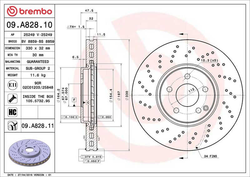 Brembo 09.A828.11 Brake Disc - 2
