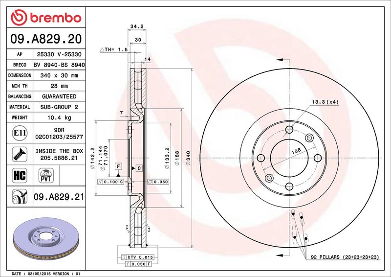 Brembo 09.A829.21 Brake Disc - 2