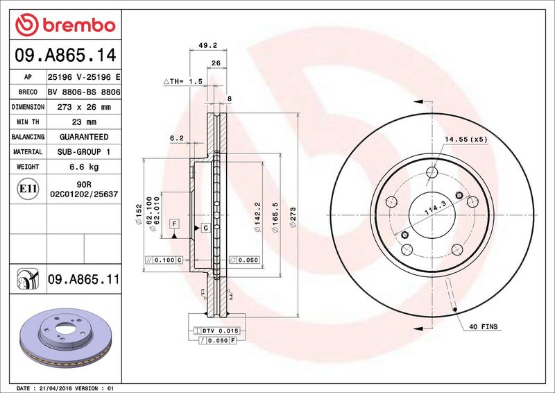 Brembo 09.A865.11 Brake Disc - 2